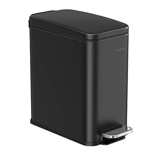 SONGMICS Bathroom Trash Can, Small Trash Bin with Lid, Slim for Small Spaces, Stainless Steel