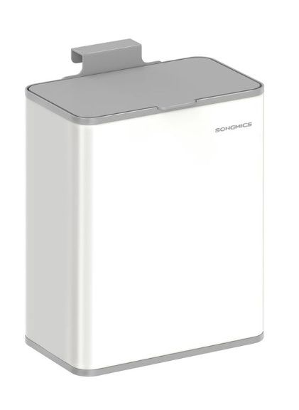 SONGMICS 2.1-Gallon Hanging Trash Can with Lid White