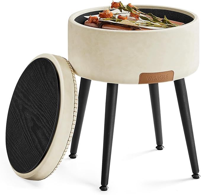 VASAGLE EKHO Collection - Storage Ottoman, Vanity Chair Stool, Synthetic Leather with Stitching