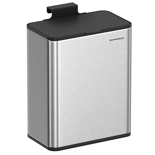 SONGMICS Hanging Trash Can, 2.1-Gallon (8 L) Kitchen Garbage Can with Lid