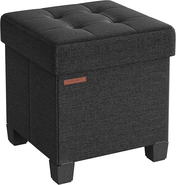 SONGMICS Storage Ottoman, Small Ottoman Foot Rest with Legs, 15 x 15 x 15.7 Inches