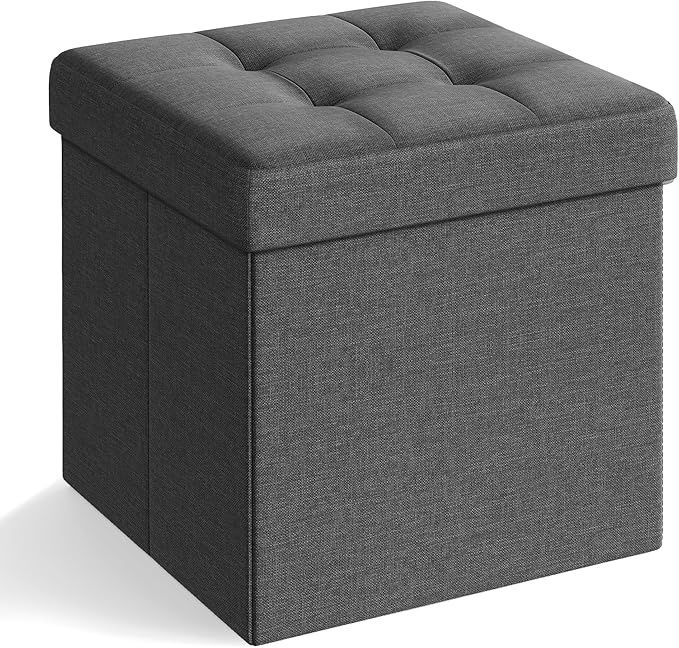 SONGMICS Folding Storage Ottoman Bench，38 x 38 x 38 cm，Ottoman Foot Rest, Colour: Dark Grey