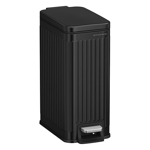 SONGMICS Bathroom Trash Can, 1.6-Gallon (6 L) Trash Bin with Lid, Slim for Small Spaces