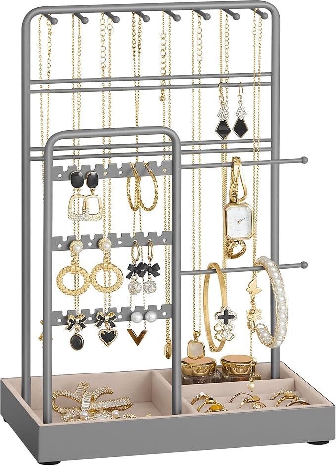 SONGMICS Jewelry Holder, Jewelry Organizer, Jewelry Display Stand with Metal Frame