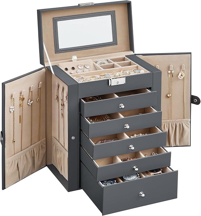 SONGMICS 6-Tier Jewelry Box Organizer with 5 Drawers, Lockable Jewelry Storage Case