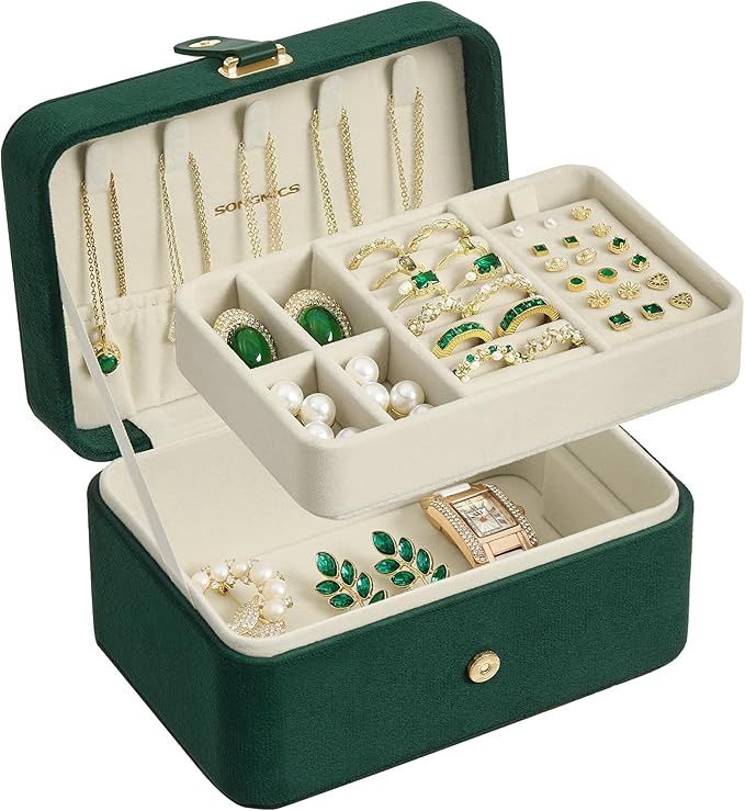 SONGMICS GISELLA Collection - Travel Jewelry Organizer, 2-Layer Jewelry Case Holder