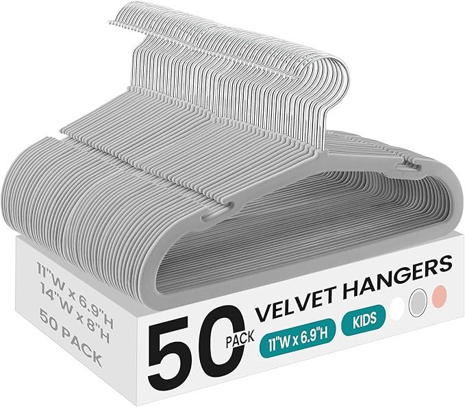 SONGMICS Baby Hangers 50 Pack, 11 x 6.9 Inches, Non-Slip Velvet Kids Hangers for Closet