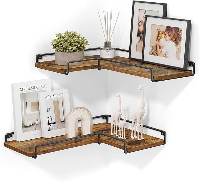 VASAGLE Corner Floating Shelves, Corner Wall Shelf Set of 2, Corner Shelves for Wall Decor