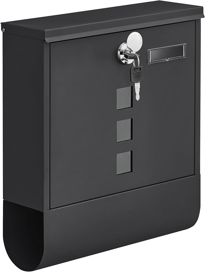 SONGMICS Mailbox, Wall-Mounted Letterbox, Copper Lock with Swivel Cap