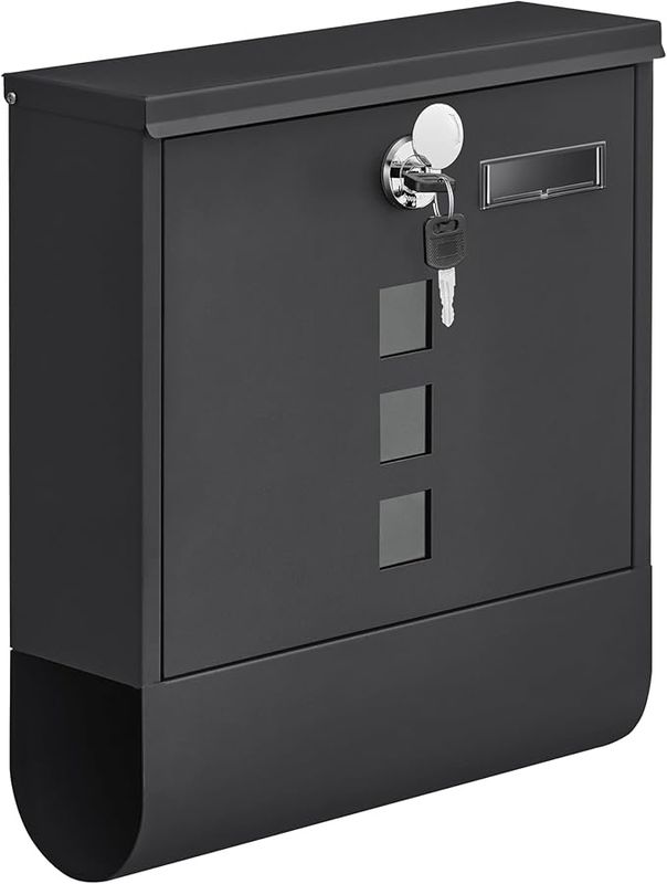 SONGMICS Mailbox, Wall-Mounted Letterbox, Copper Lock with Swivel Cap