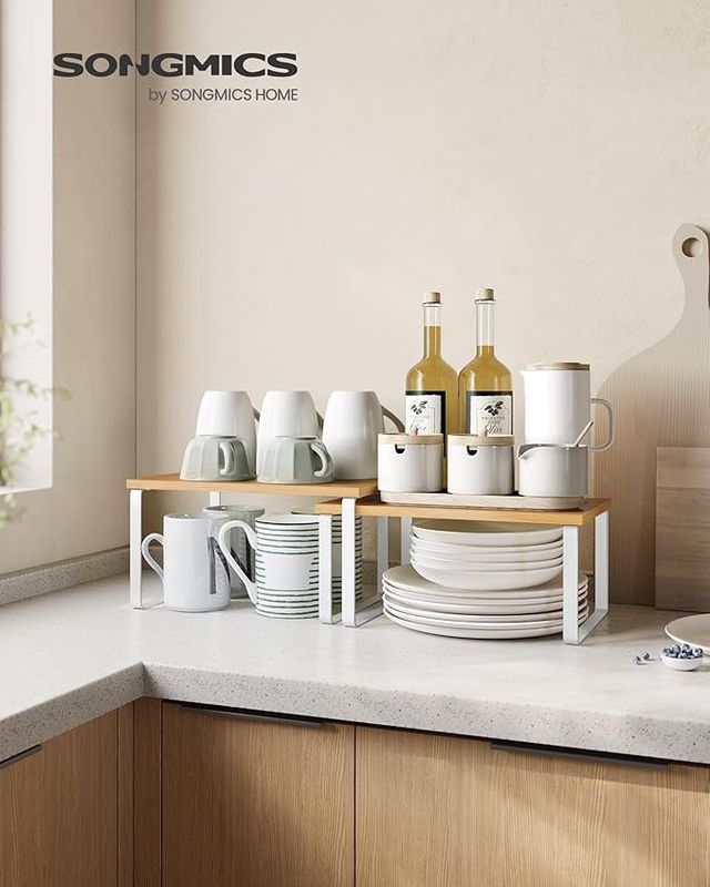 SONGMICS Cabinet Organizer Shelf, Set of 2 Kitchen Counter Shelves,