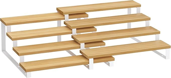 SONGMICS Display Risers, Set of 2 Engineered Wood Perfume Organizer Stand, 4-Tier Cupcake