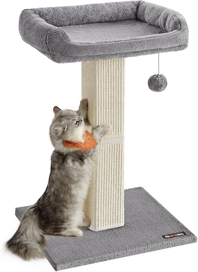 Feandrea Cat Scratching Post, Cat Scratcher with Top Perch Bed, Fully Woven Sisal