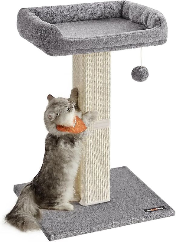 Feandrea Cat Scratching Post, Cat Scratcher with Top Perch Bed, Fully Woven Sisal Feandrea Cat Scratching Post, Cat Scratcher with Top Perch Bed, Fully Woven Sisal
