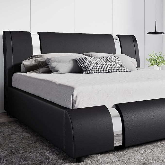 SHA CERLIN King Size Bed Frame with Iron Pieces Decor and Adjustable Headboard SHA CERLIN King Size Bed Frame with Iron Pieces Decor and Adjustable Headboard