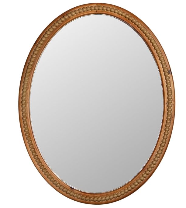 24" x 32" Wall Mount Wood Beaded Frame Oval Mirror, Warm Brown Real Glass 24" x 32" Wall Mount Wood Beaded Frame Oval Mirror, Warm Brown Real Glass