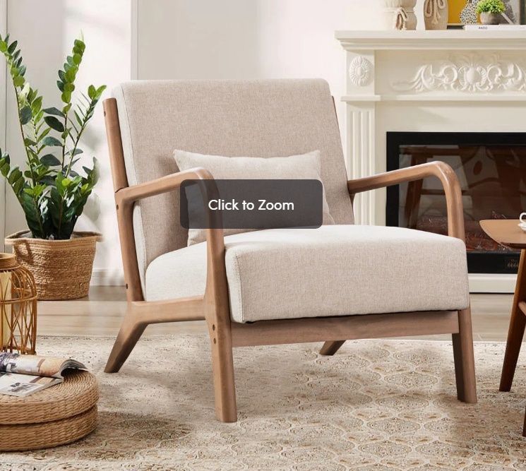 Hertford 26" Wide Mid Century Upholstered Solid Wood Accent Chair with an Extra Pillow