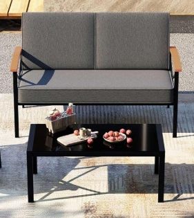 Shintenchi 2 Piece Outdoor Patio Furniture Set, Metal Sofa, Including Loveseat, Coffee Table MSRP $600.00