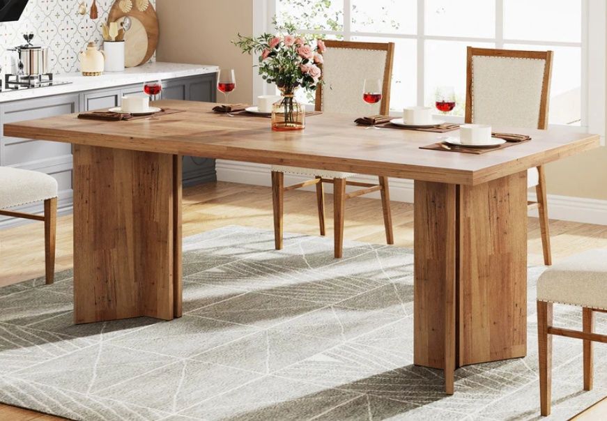63" Dining Table, Farmhouse Kitchen Table with Large Tabletop for 4-6