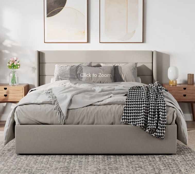 Braya Hydraulic Lift Up Storage Upholstered Platform Bed King MSRP $1789.00