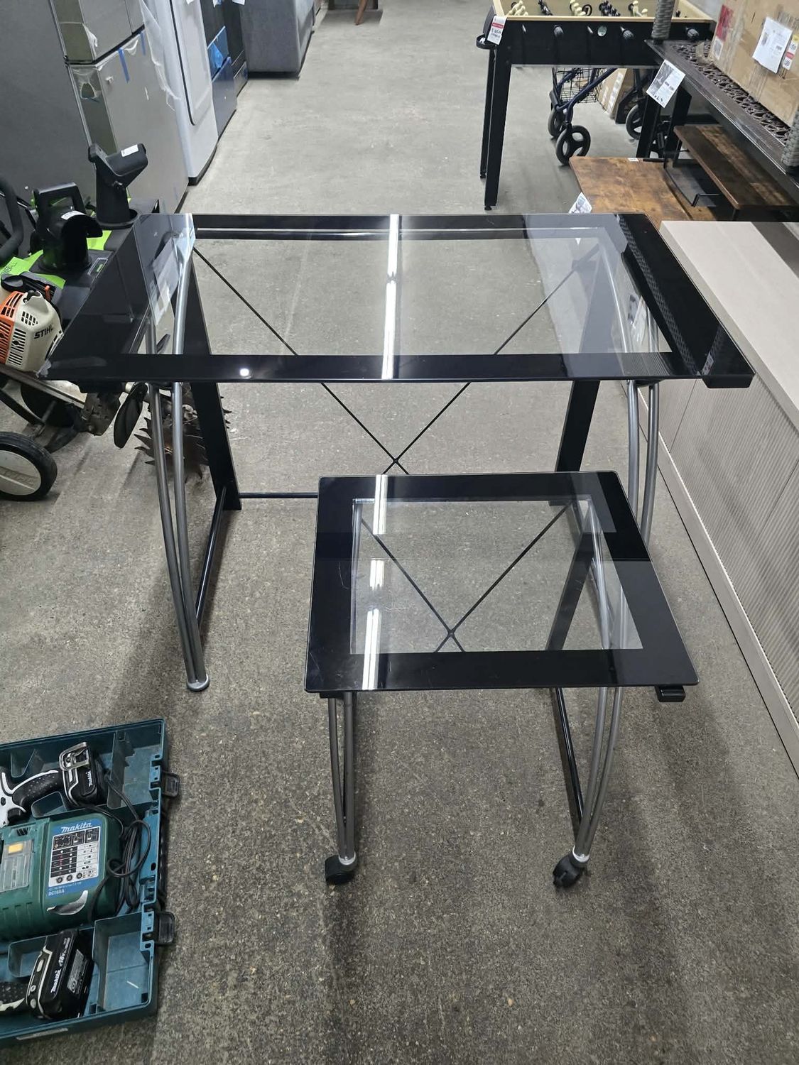 Glass Top Computer Desk and Printer stand