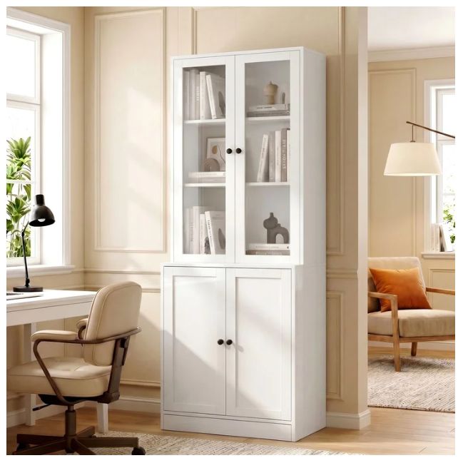 RichYa 71'' Tall Bookcase with Glass Doors