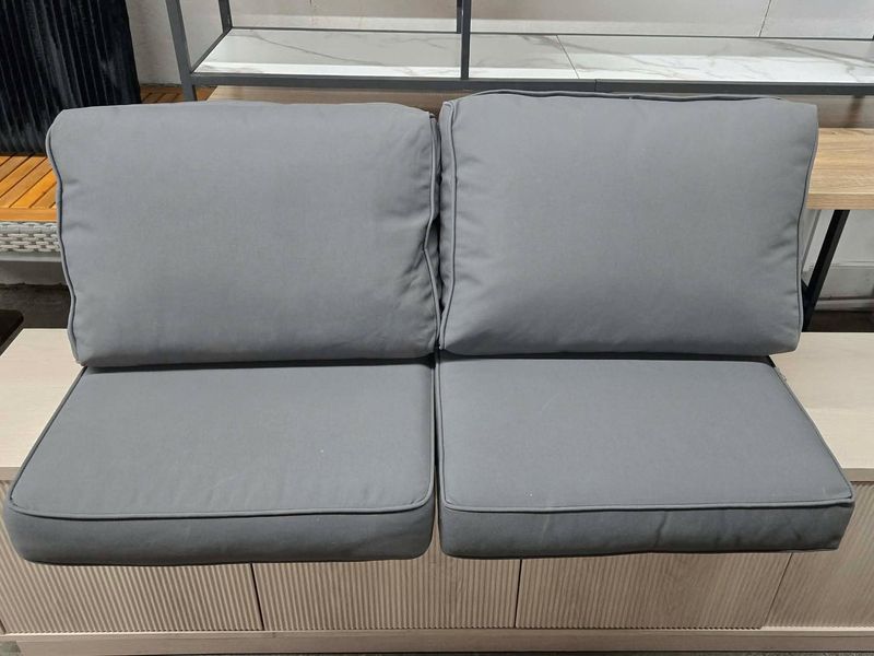 Patio cushion Grey Bottoms 23" x 24" x 5" Back Cushions 16" x 24" x 5" Sold as set of 4 Patio cushion Grey Bottoms 23" x 24" x 5" Back Cushions 16" x 24" x 5" Sold as set of 4