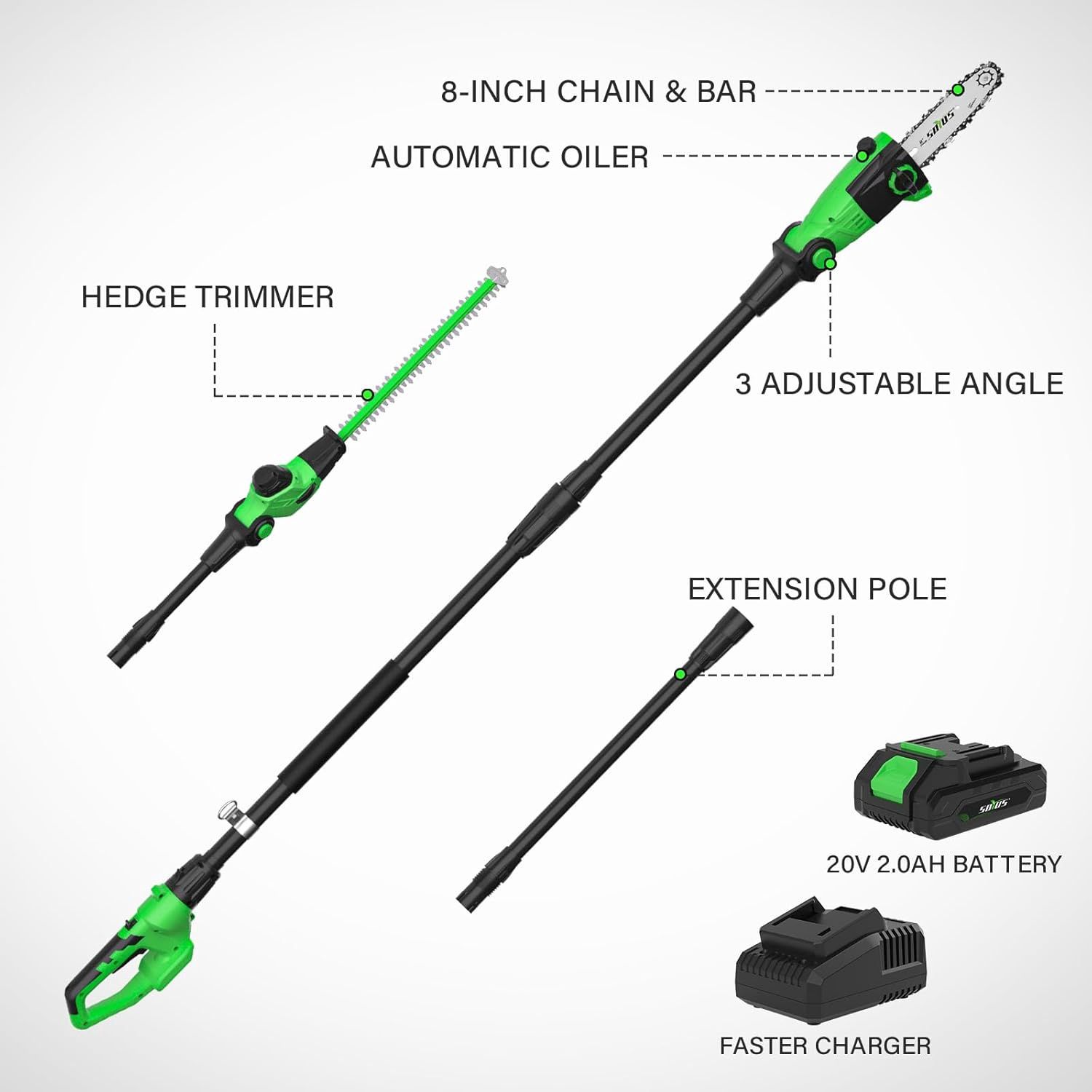 SOYUS 2in1 8''Pole Saw & 18''Pole Hedge Trimmer SOYUS 2in1 8''Pole Saw & 18''Pole Hedge Trimmer