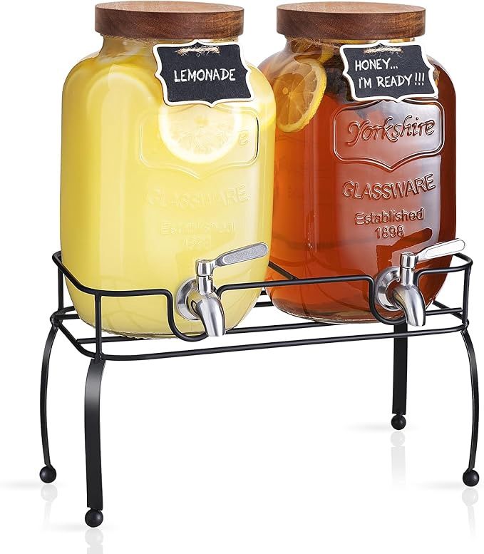 Mustry Glass Drink Dispenser for Parties, 1 Gallon Beverage Dispenser with Stand