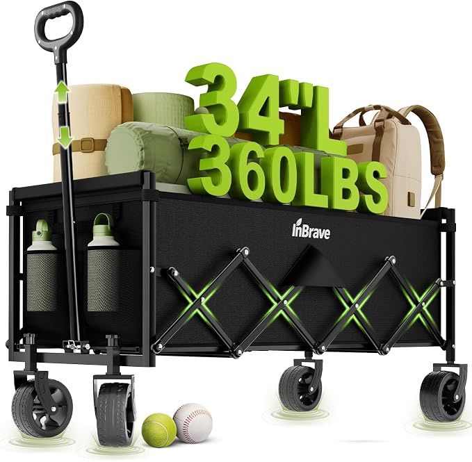 Extra Long Folding Wagon with Big All-Terrain Wheels, 480LBS Extra Long Folding Wagon with Big All-Terrain Wheels, 480LBS