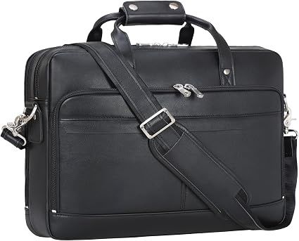 Black Leather Briefcase for Men 15.6 Inch Laptop Medium