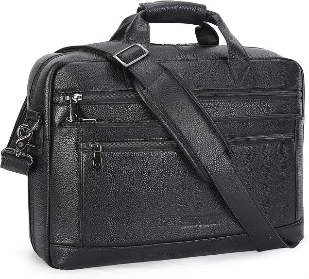 Masa Kawa Men’s Leather Briefcase for 16" Laptop Waterproof Crossbody Shoulder
