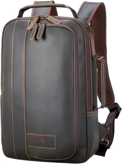 Leather 15.6" Laptop Backpack for Men Convertible Briefcase Backpacks Expandable Vintage