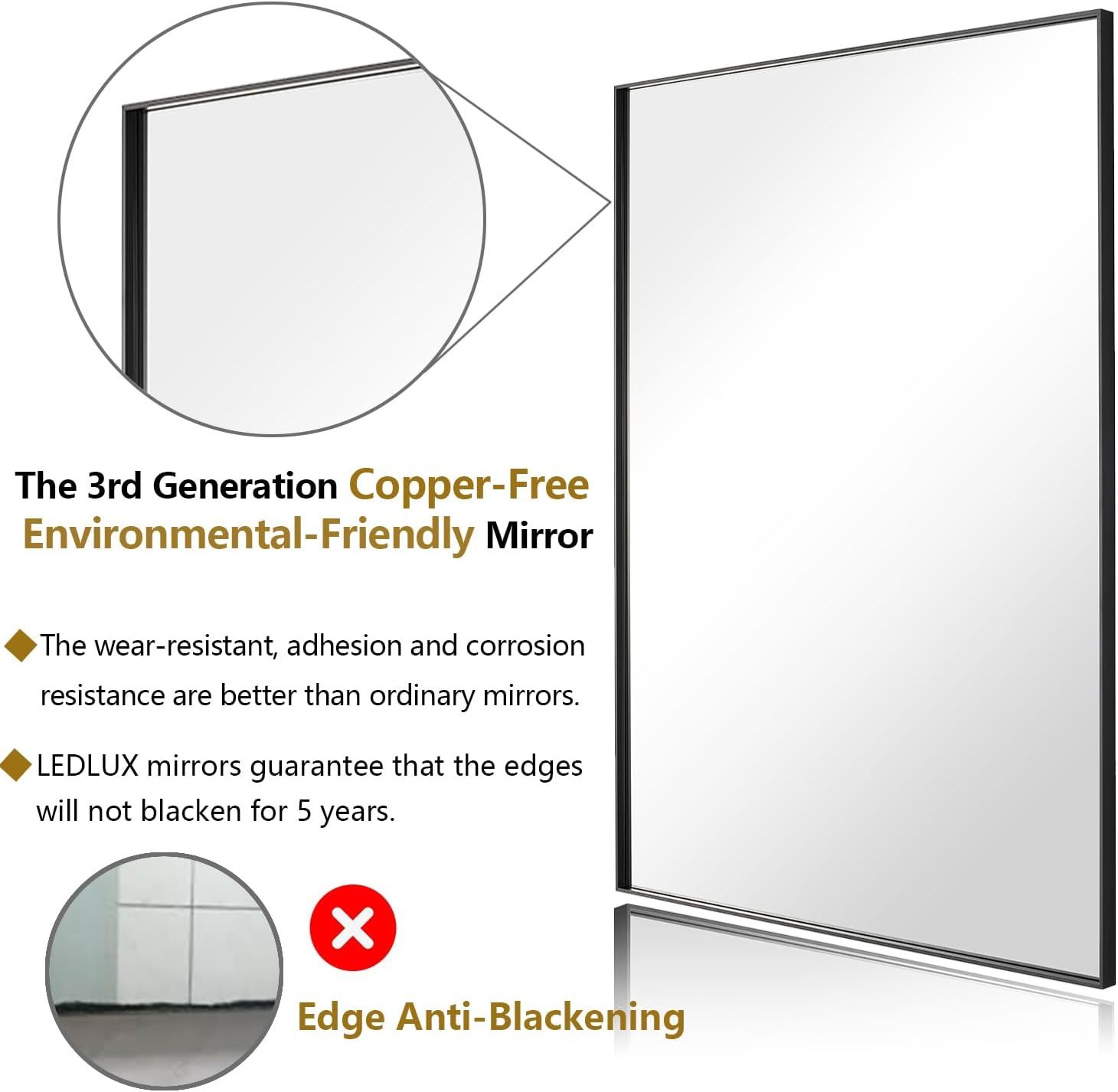 20x40 Inch Black Bathroom Mirror