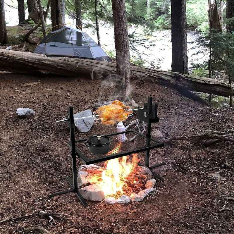 Adjustable Outdoor Camping Rotisserie Grill System and Spit Kit Adjustable Outdoor Camping Rotisserie Grill System and Spit Kit