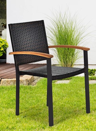 (2PCS) All-Weather Wicker Outdoor Stacking Dining Armchair with Cushion (MRSP $216.88) (2PCS) All-Weather Wicker Outdoor Stacking Dining Armchair with Cushion (MRSP $216.88)