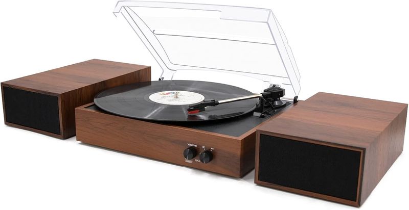 Wireless Turntable with Stereo Bookshelf Speakers (Cherry Wood & Black Fabric) Wireless Turntable with Stereo Bookshelf Speakers (Cherry Wood & Black Fabric)