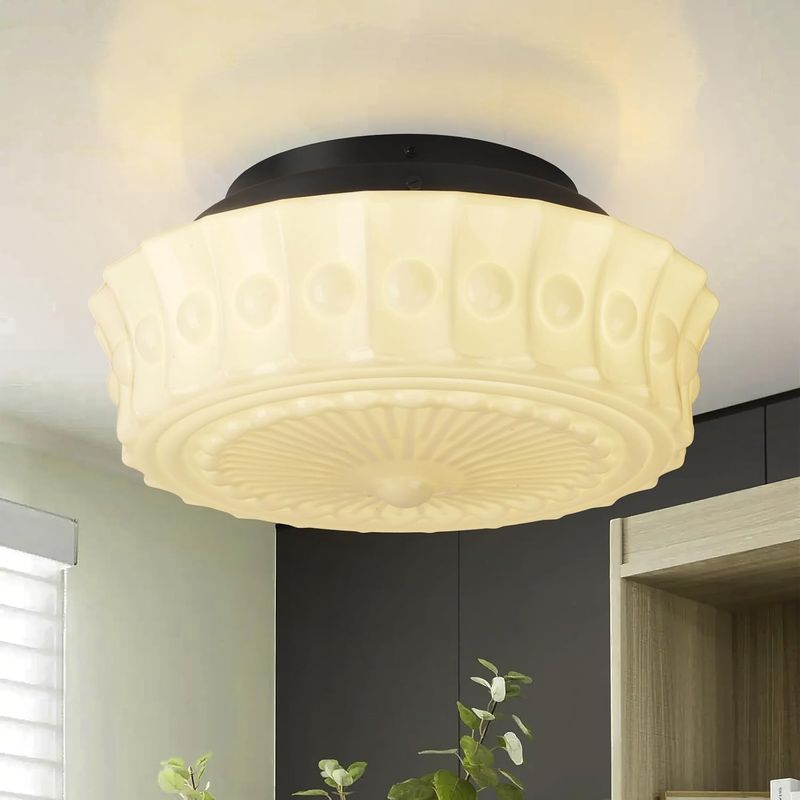 White Milk Glass Ceiling Light Fixture, 13.8'' Flush Mount