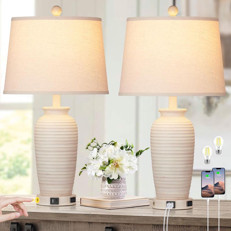 25" Farmhouse Jar Table Lamps Cream (2 pcs)