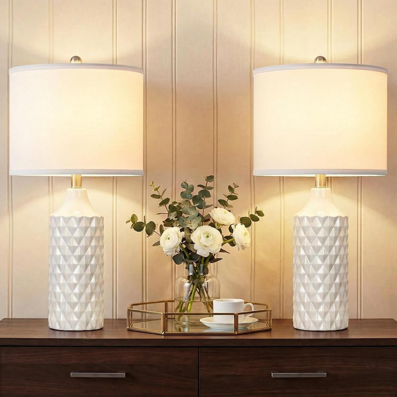25'' Ceramic Table Lamps Set of 2, 3-Way Dimmable