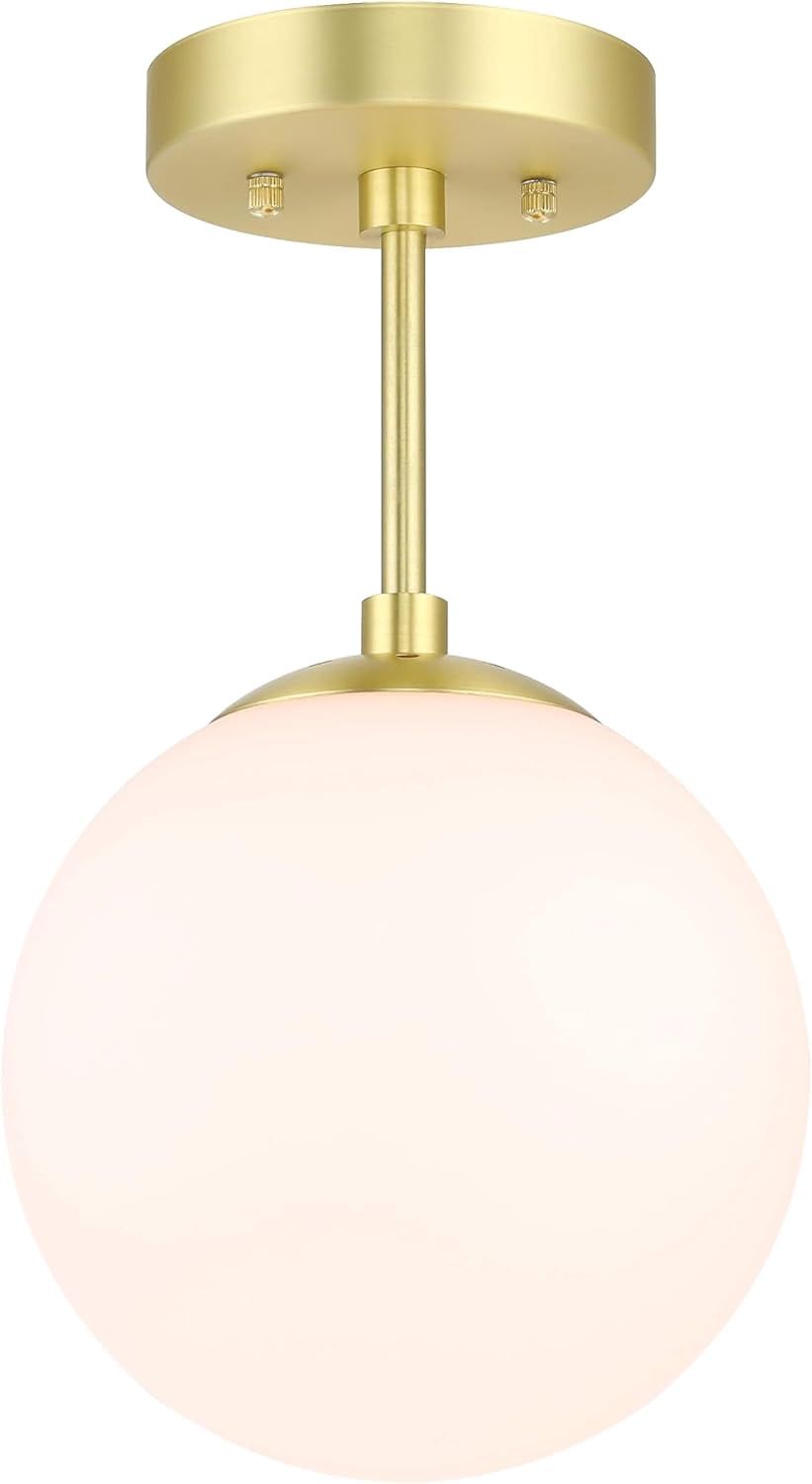 Semi Flush Mount Globe Ceiling Light for Hallway, Brass Semi Flush Mount Globe Ceiling Light for Hallway, Brass