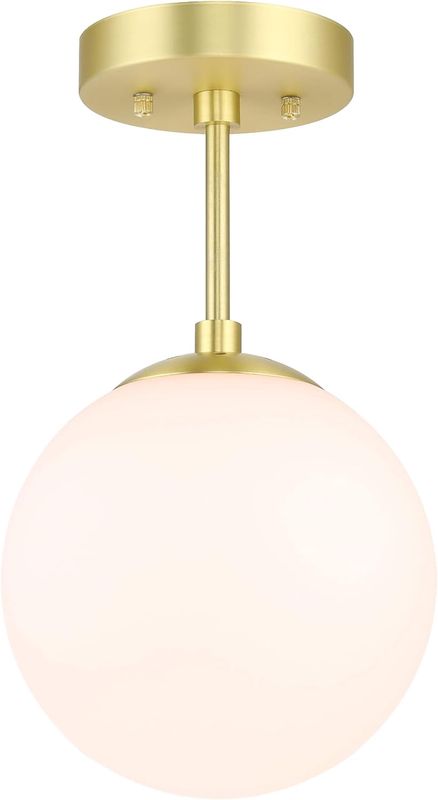 Semi Flush Mount Globe Ceiling Light for Hallway, Brass