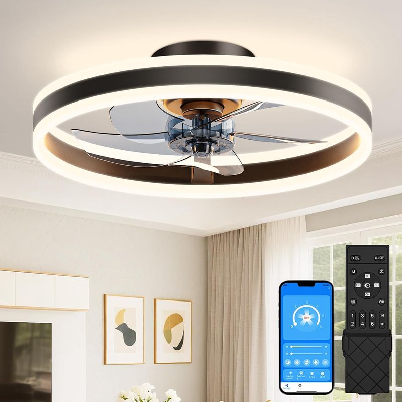 Low Profile Ceiling Fans with Lights and Remote, 20in