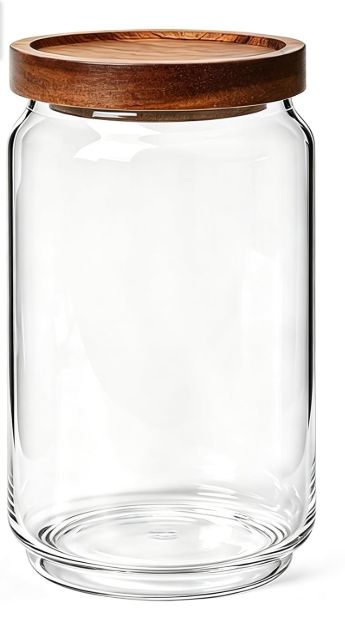 ComSaf Glass Jar with Acacia Wood Lid 34oz 1Pack, Food Storage Container | 1.1Qt Canister