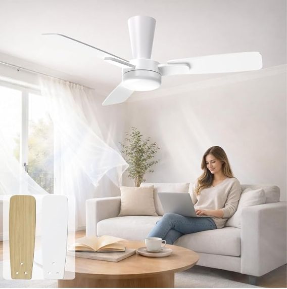 41" Ceiling Fan with Lights and Remote, Modern 3-Blade Bedroom Ceiling Fan