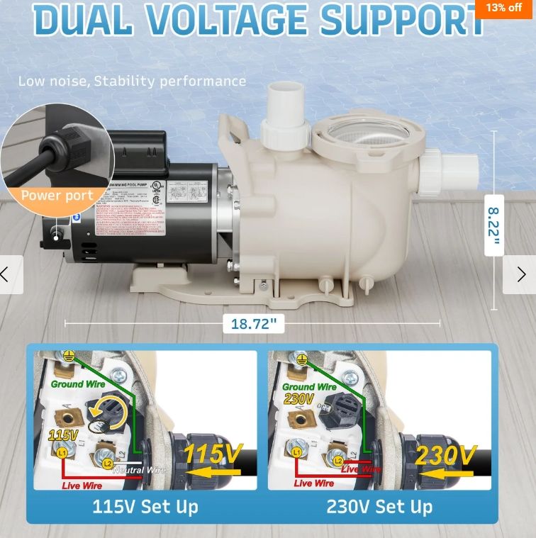 LINGXIAO Single Speed Pool Pump 2.0HP, 115/208-230V, 6800GPH - Model: 56SFP250-I