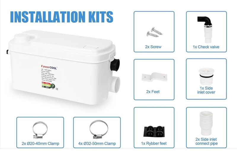 Macerator Pump Sink Sewerage Pump, 250W Sewerage Sump Pump Upflush to 22.9ft Macerator Pump Sink Sewerage Pump, 250W Sewerage Sump Pump Upflush to 22.9ft