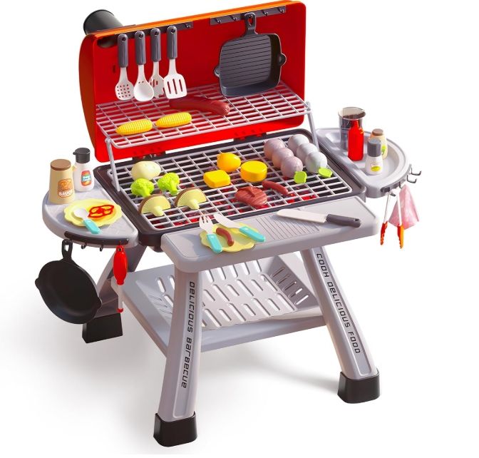 cute stone Kids BBQ Grill Playset, Toy Kitchen Set with Smoking Toy Barbecue Grill