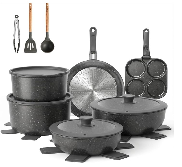 YASHE 20Pcs Nonstick Cookware Set with Detachable Handles