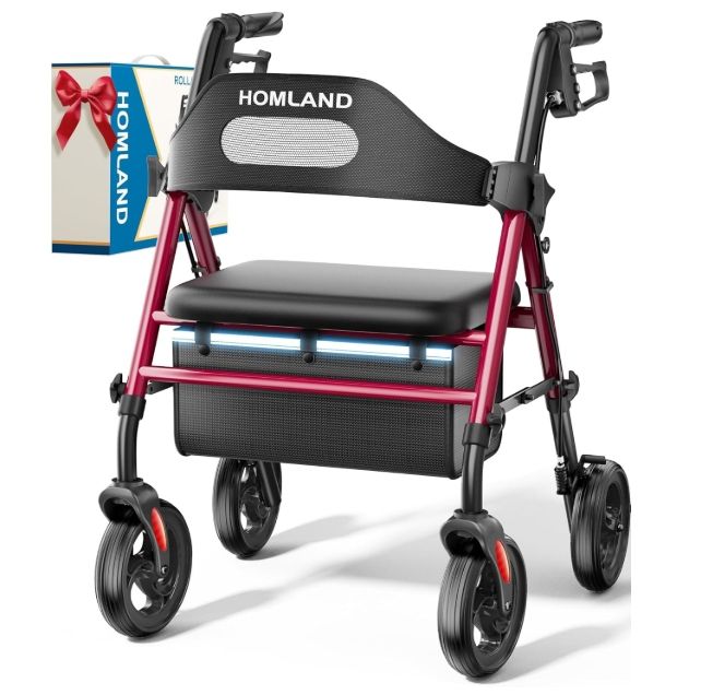 HOMLAND Foldable Rollator Walkers with Seat for Seniors, 8'' Big Wheels, 350 lb HOMLAND Foldable Rollator Walkers with Seat for Seniors, 8'' Big Wheels, 350 lb
